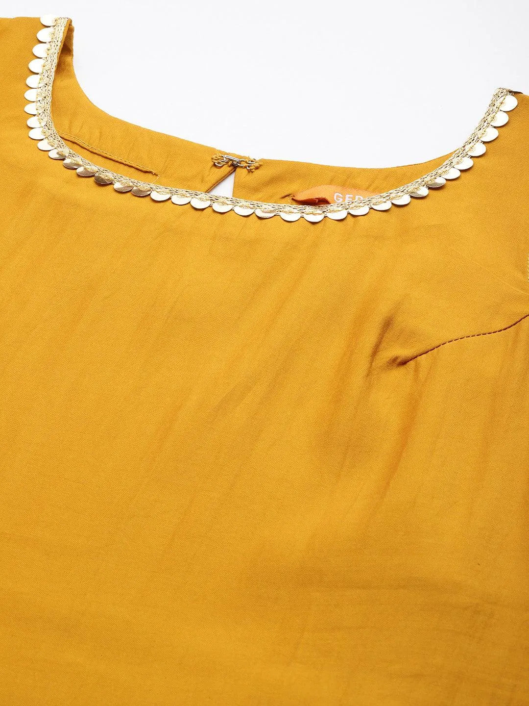 Gerua Mustard Solid Silk Blend Straight Suit With Dupatta