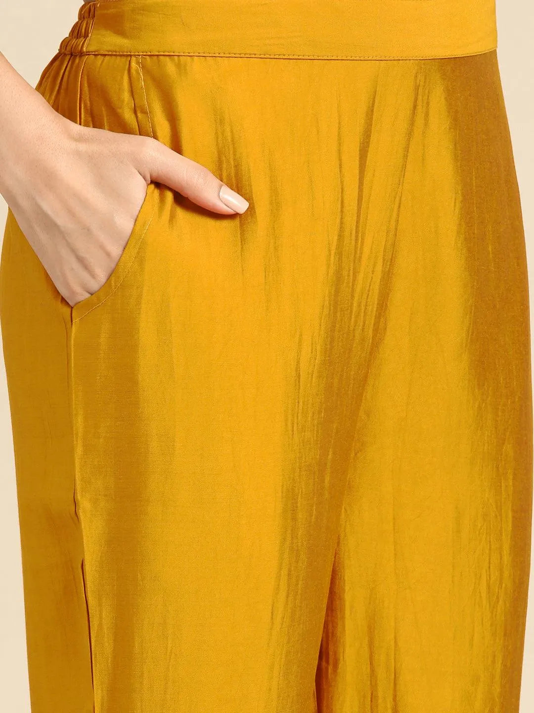 Gerua Mustard Solid Silk Blend Straight Suit With Dupatta