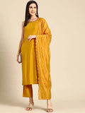 Gerua Mustard Solid Silk Blend Straight Suit With Dupatta