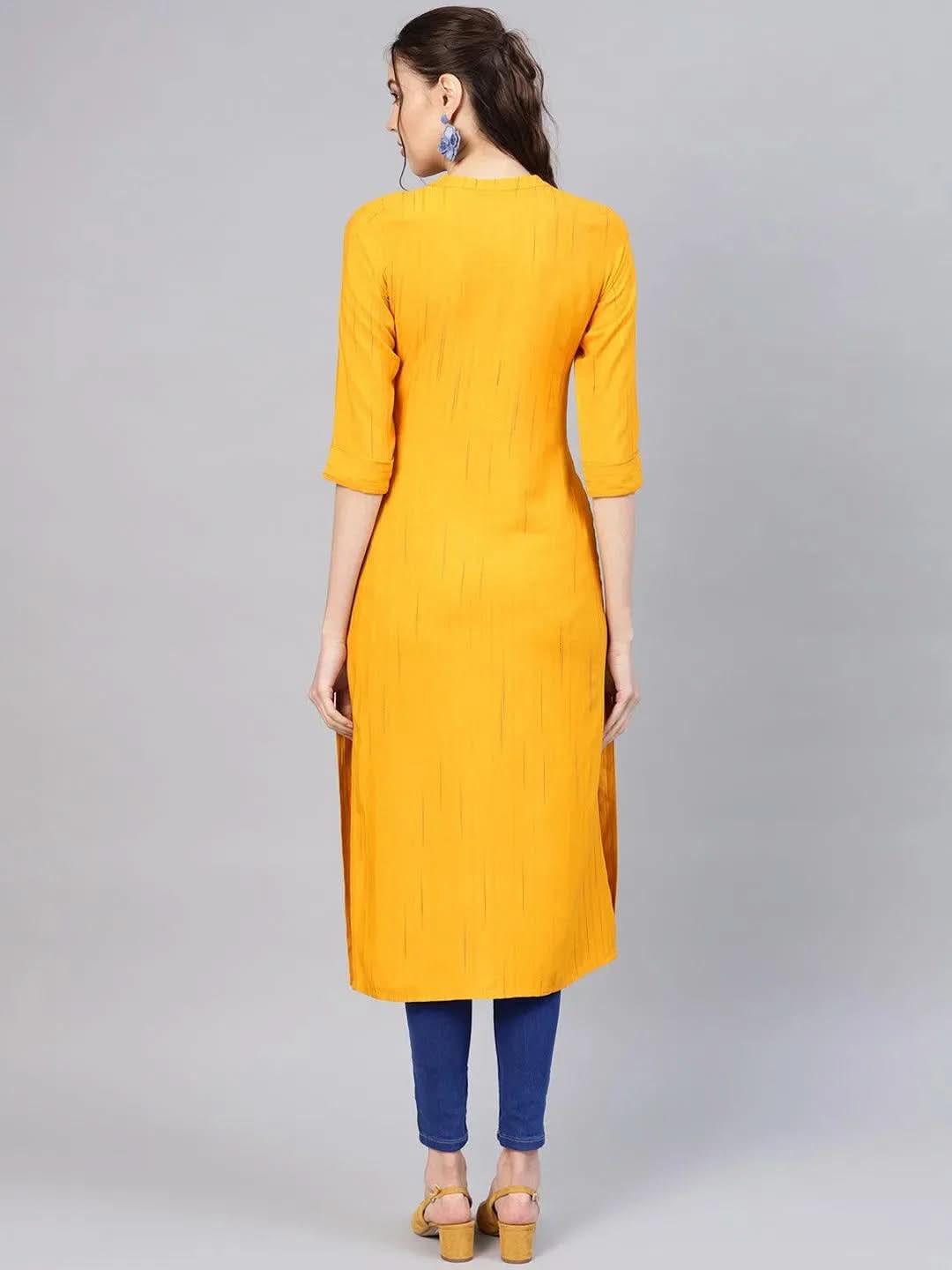 Libas Mustard Striped Rayon Kurta