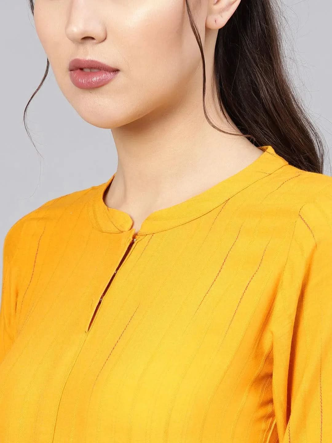 Libas Mustard Striped Rayon Kurta