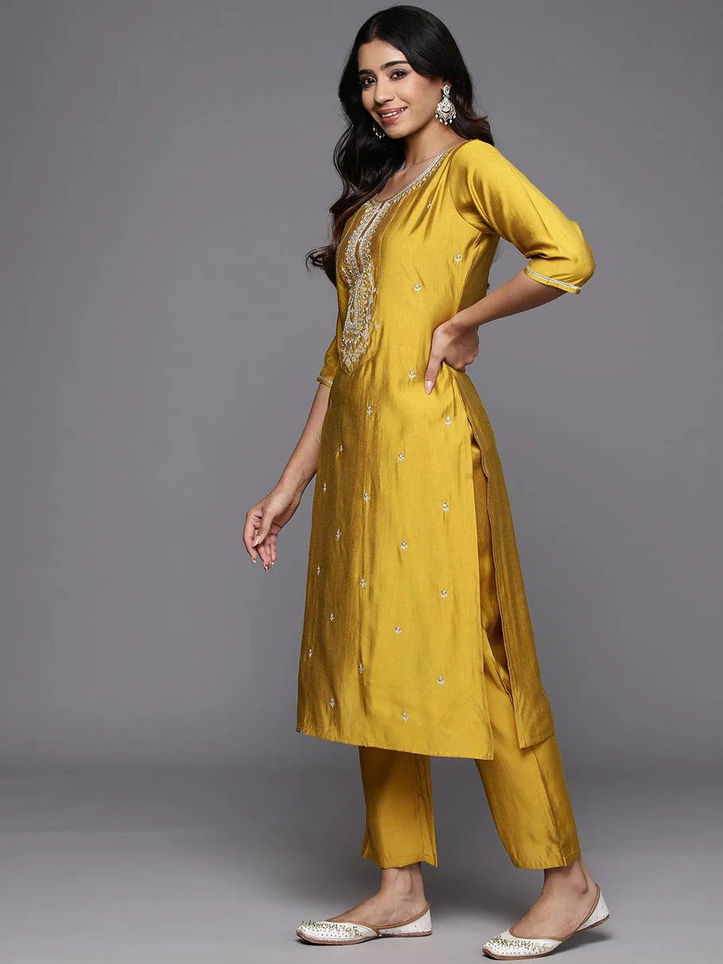 Gerua Mustard Yoke Design Silk Blend Straight Suit With Dupatta