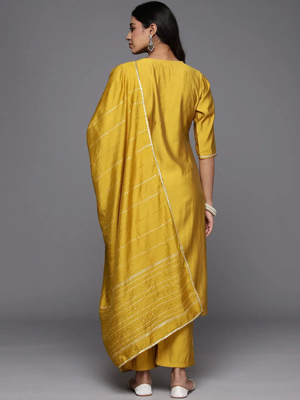 Gerua Mustard Yoke Design Silk Blend Straight Suit With Dupatta