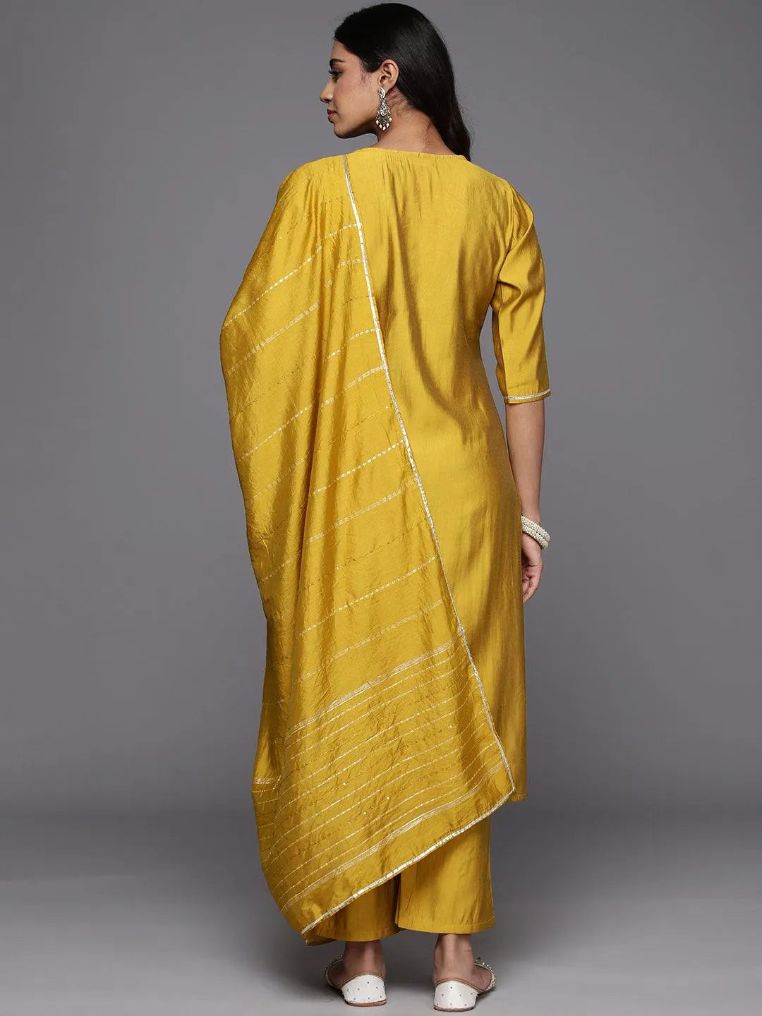Gerua Mustard Yoke Design Silk Blend Straight Suit With Dupatta