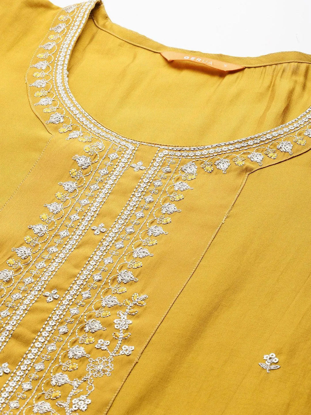 Gerua Mustard Yoke Design Silk Blend Straight Suit With Dupatta