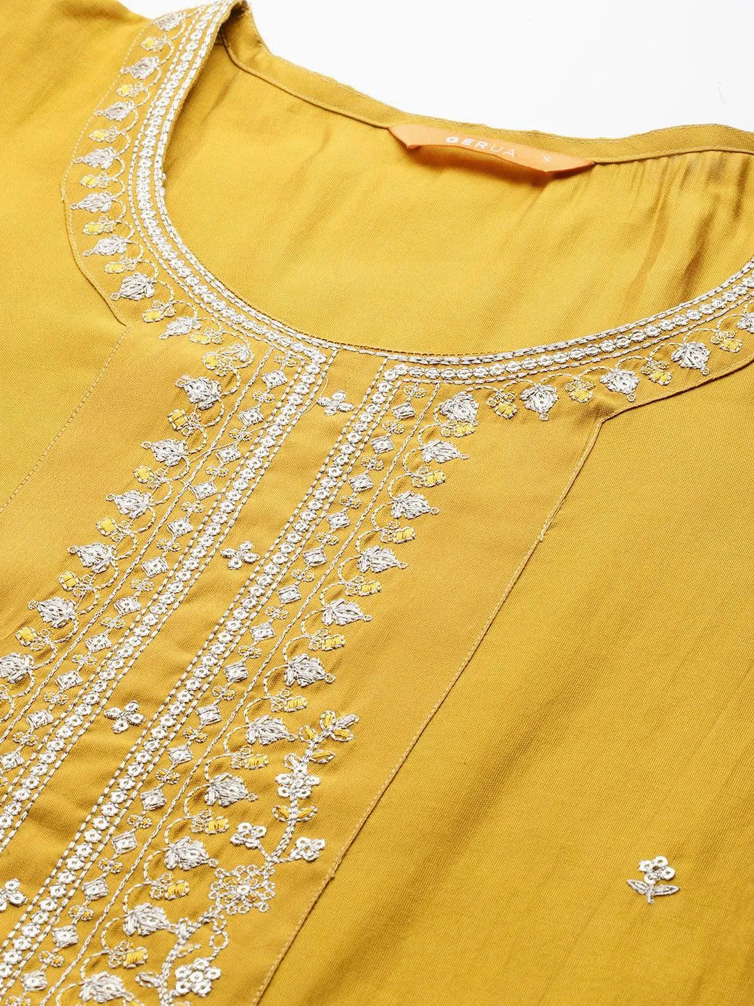 Gerua Mustard Yoke Design Silk Blend Straight Suit With Dupatta