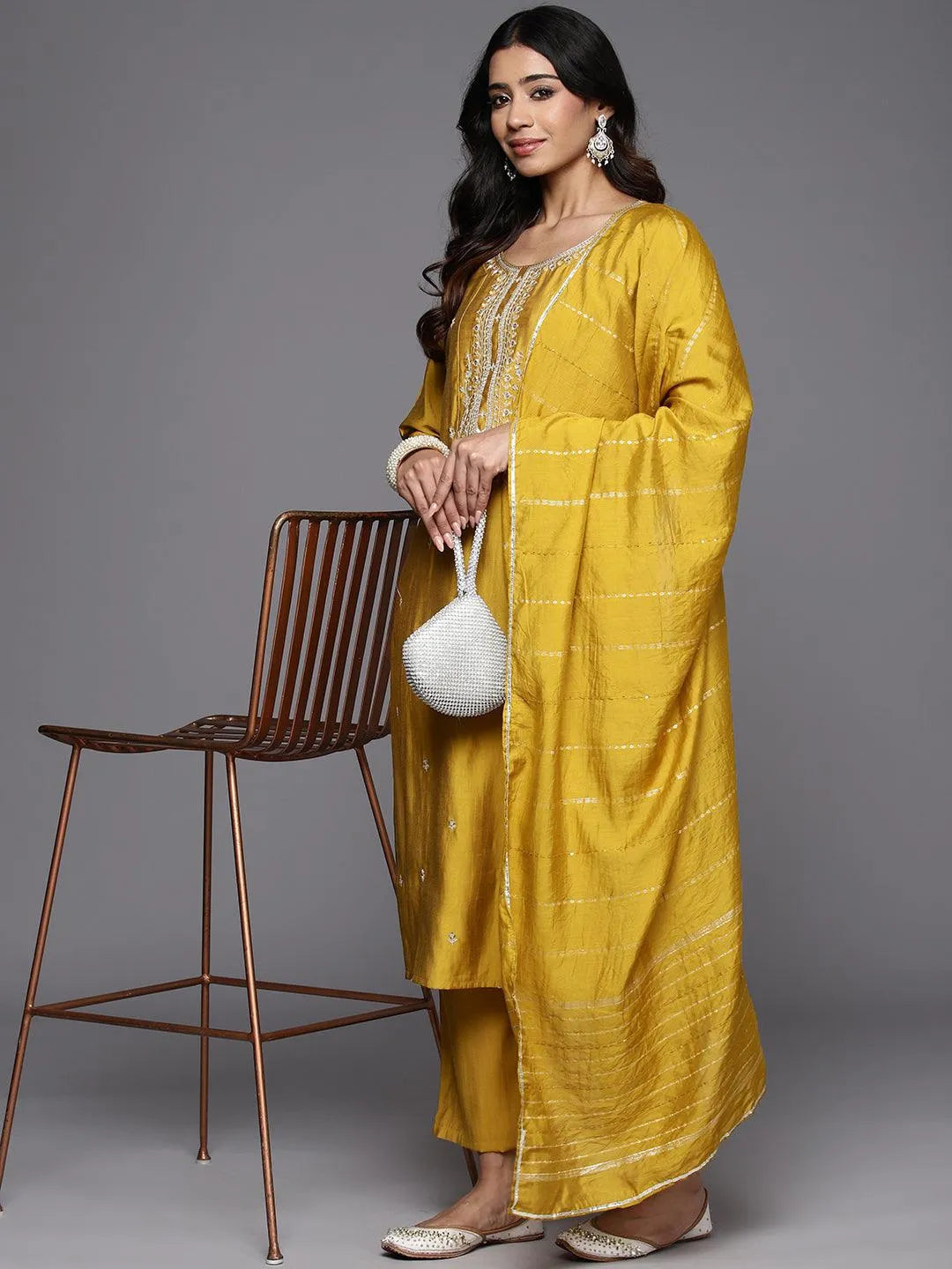 Gerua Mustard Yoke Design Silk Blend Straight Suit With Dupatta