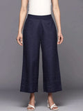 Libas Navy Blue Embroidered Cotton Palazzos