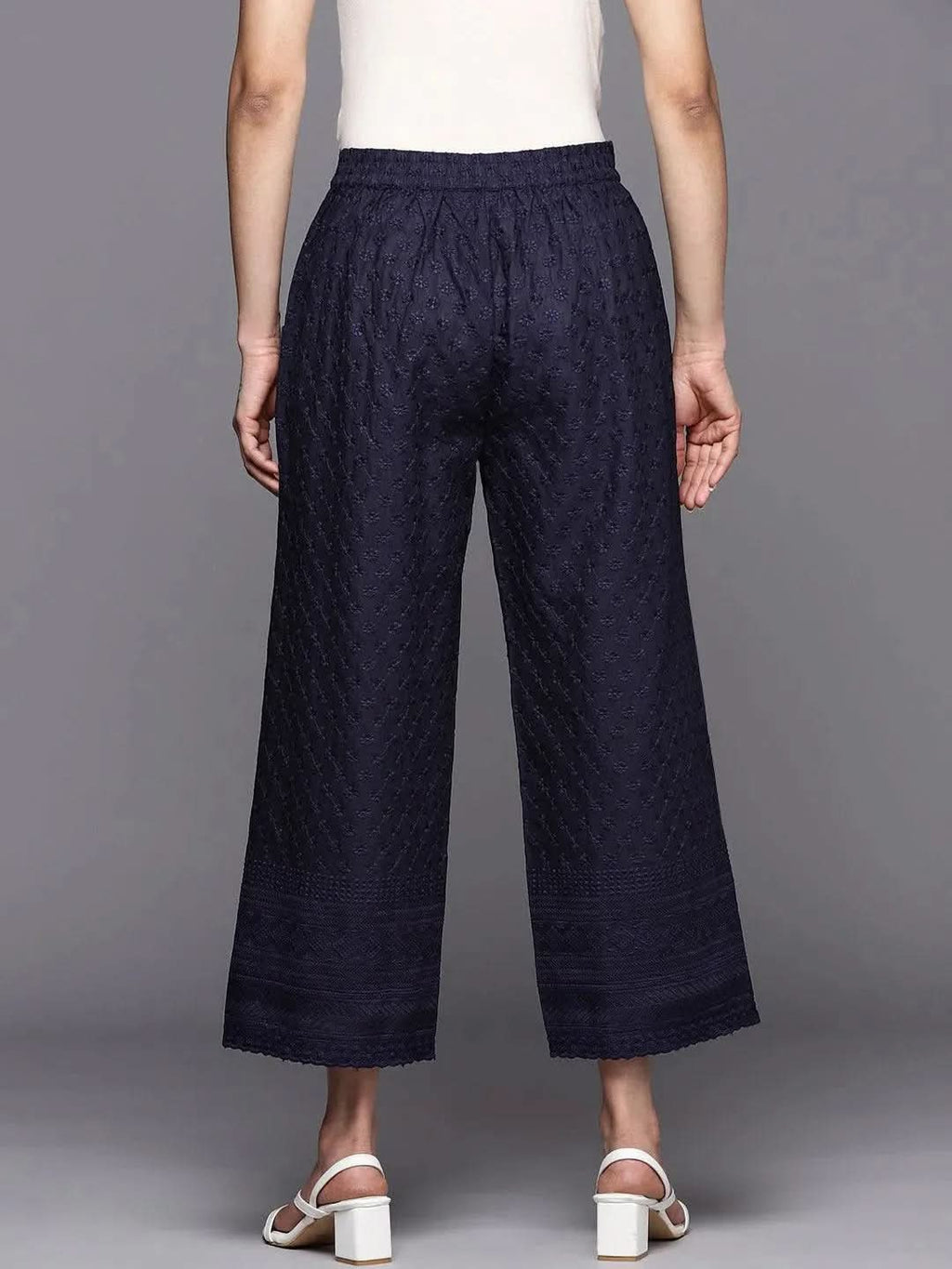 Libas Navy Blue Embroidered Cotton Palazzos