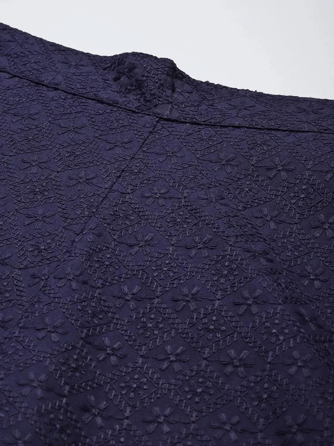 Libas Navy Blue Embroidered Cotton Palazzos