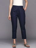Libas Navy Blue Embroidered Cotton Trousers