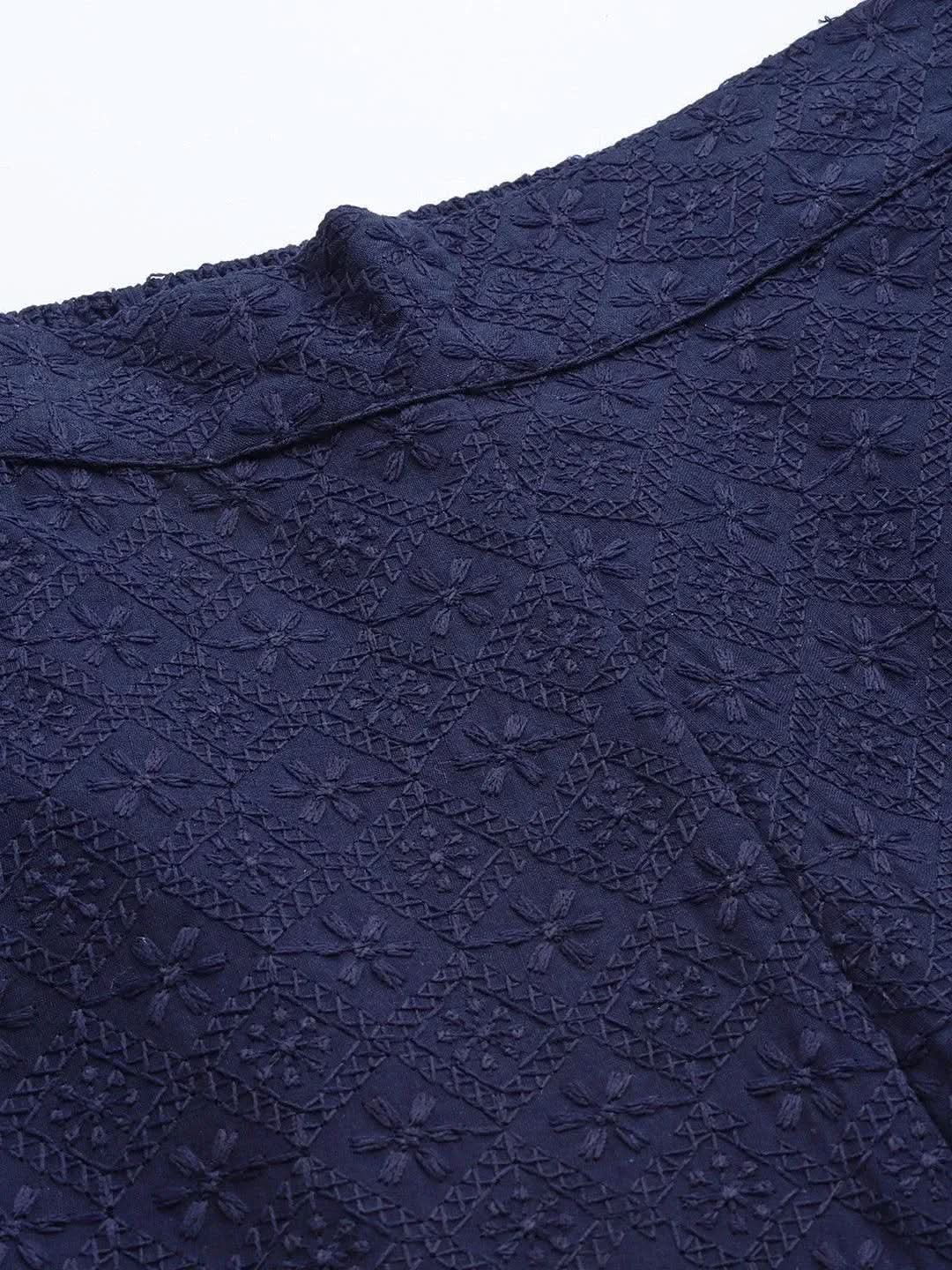 Libas Navy Blue Embroidered Cotton Trousers