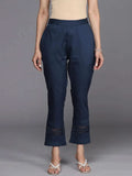 Libas Navy Blue Solid Cotton Trousers