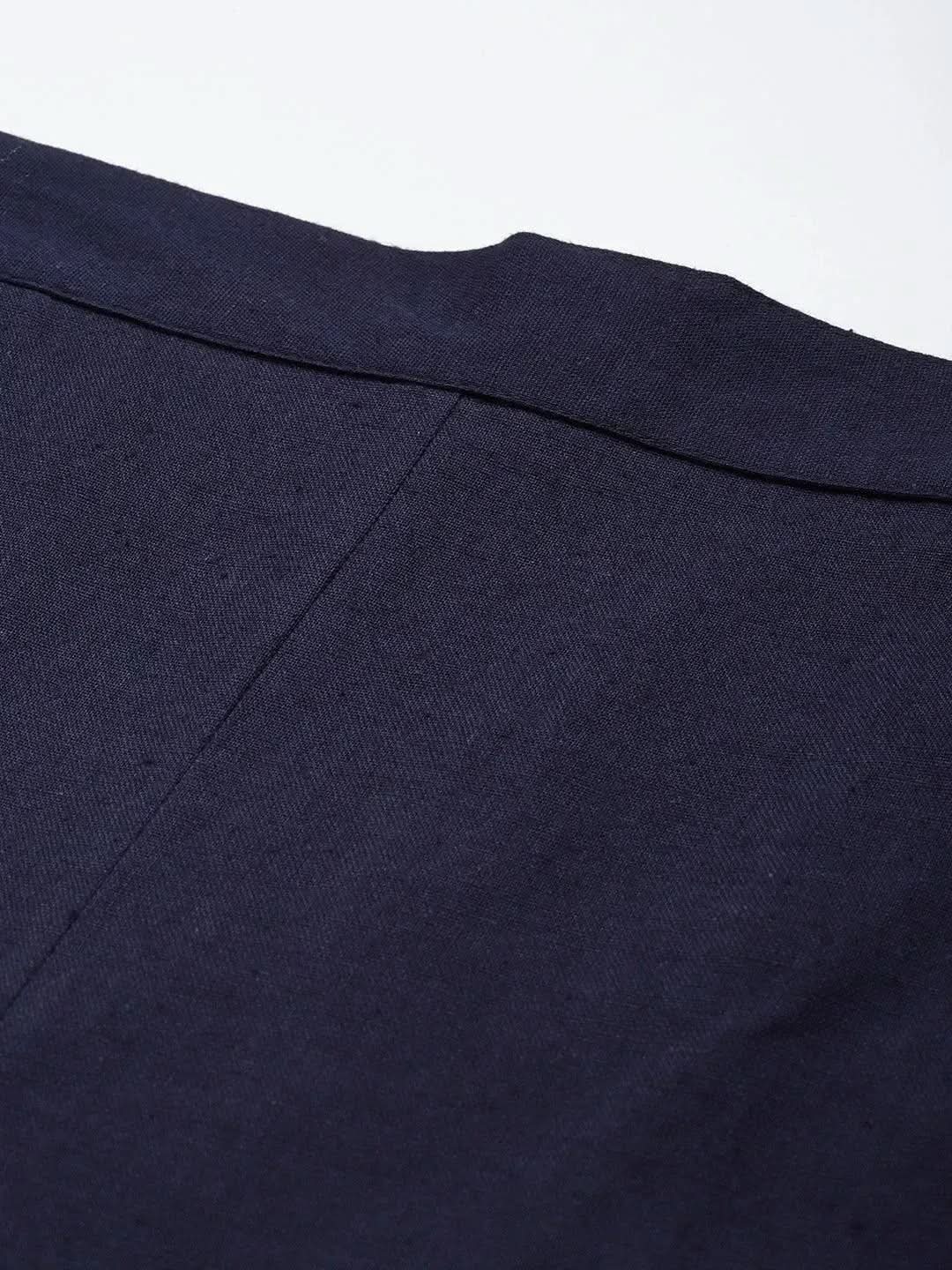 Libas Navy Blue Solid Cotton Trousers