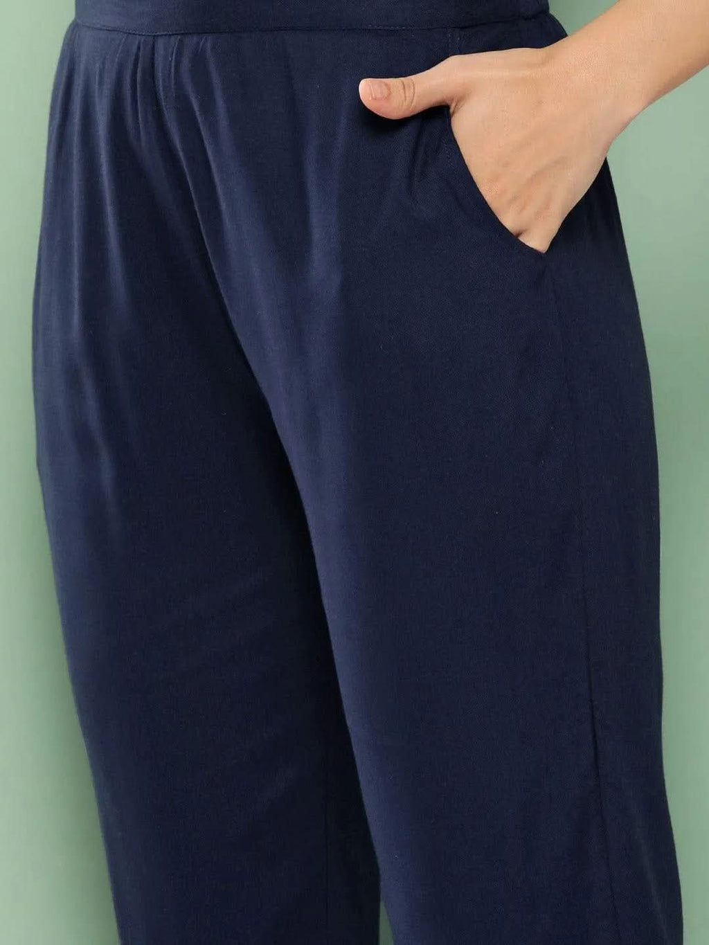 Libas Navy Blue Solid Rayon Trousers