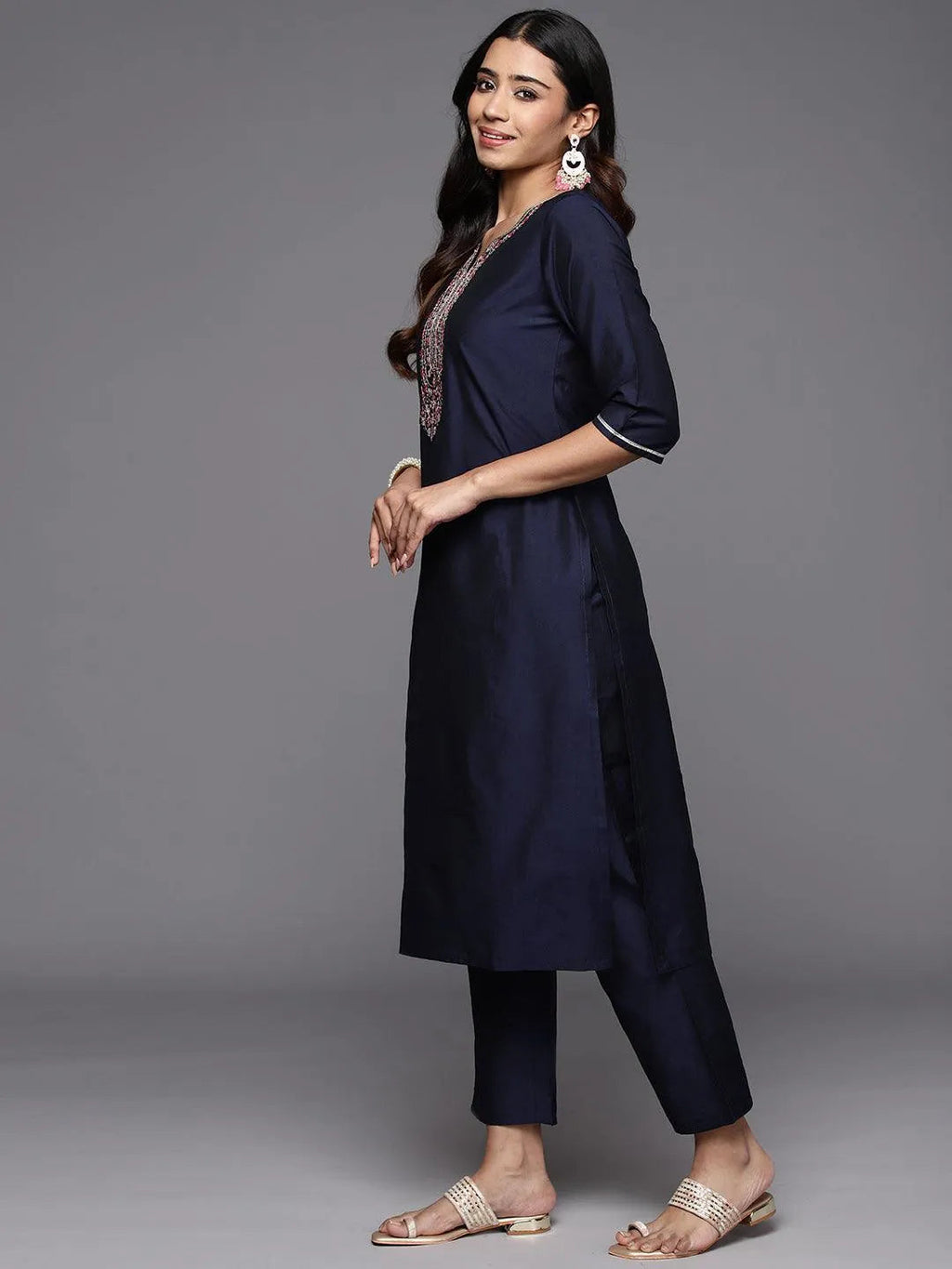 Gerua Blue Yoke Design Silk Blend Straight Suit With Dupatta