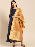Libas Navy Blue Zari Work Chanderi Dress With Dupatta