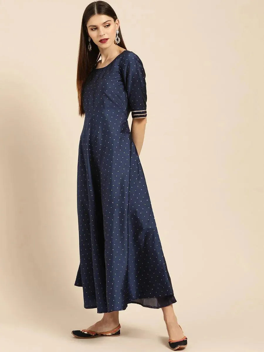 Libas Navy Blue Zari Work Chanderi Dress With Dupatta