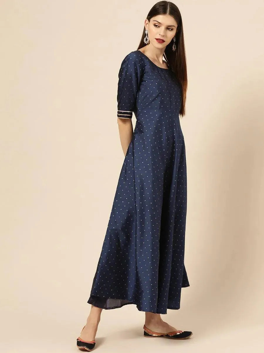 Libas Navy Blue Zari Work Chanderi Dress With Dupatta