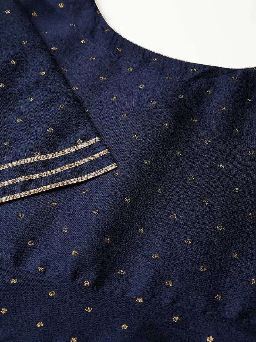 Libas Navy Blue Zari Work Chanderi Dress With Dupatta
