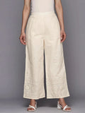 Libas Off White Embroidered Cotton Palazzos