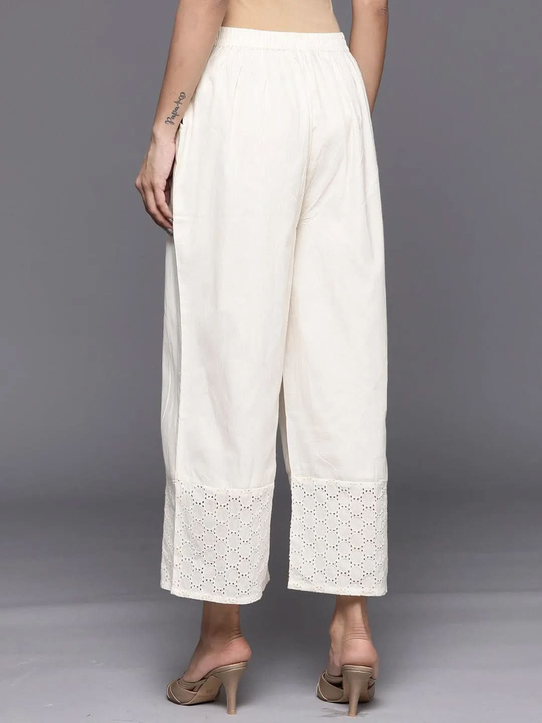 Libas Off White Schiffli Cotton Palazzos