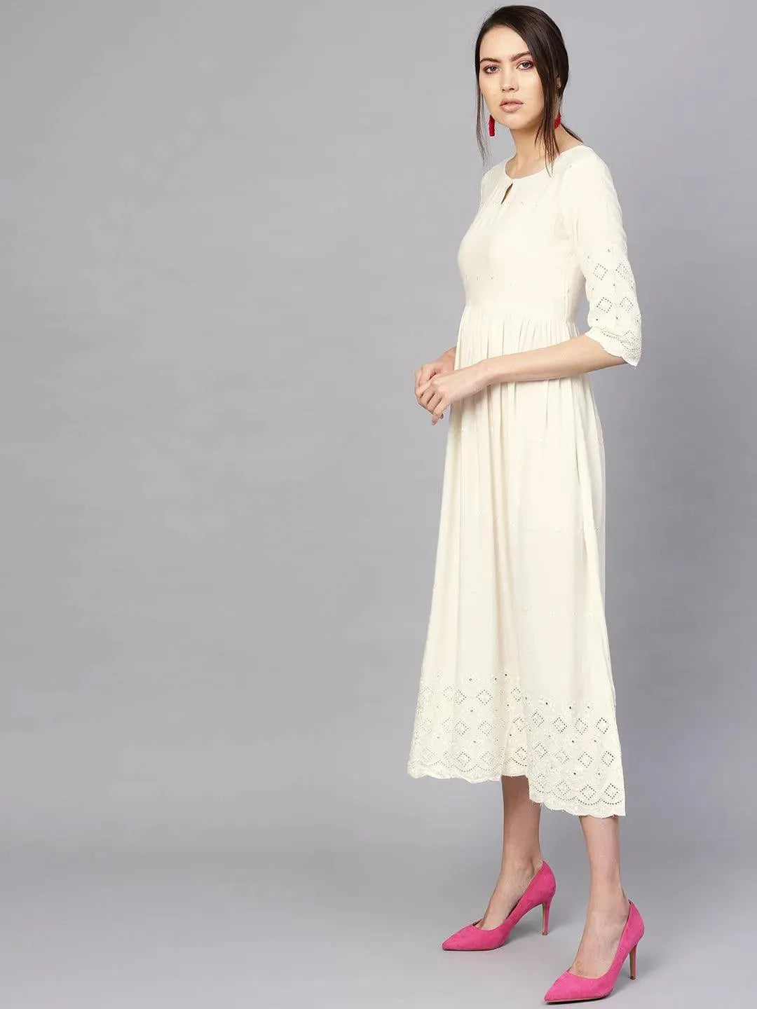 Libas Off-White Schiffli Rayon Dress