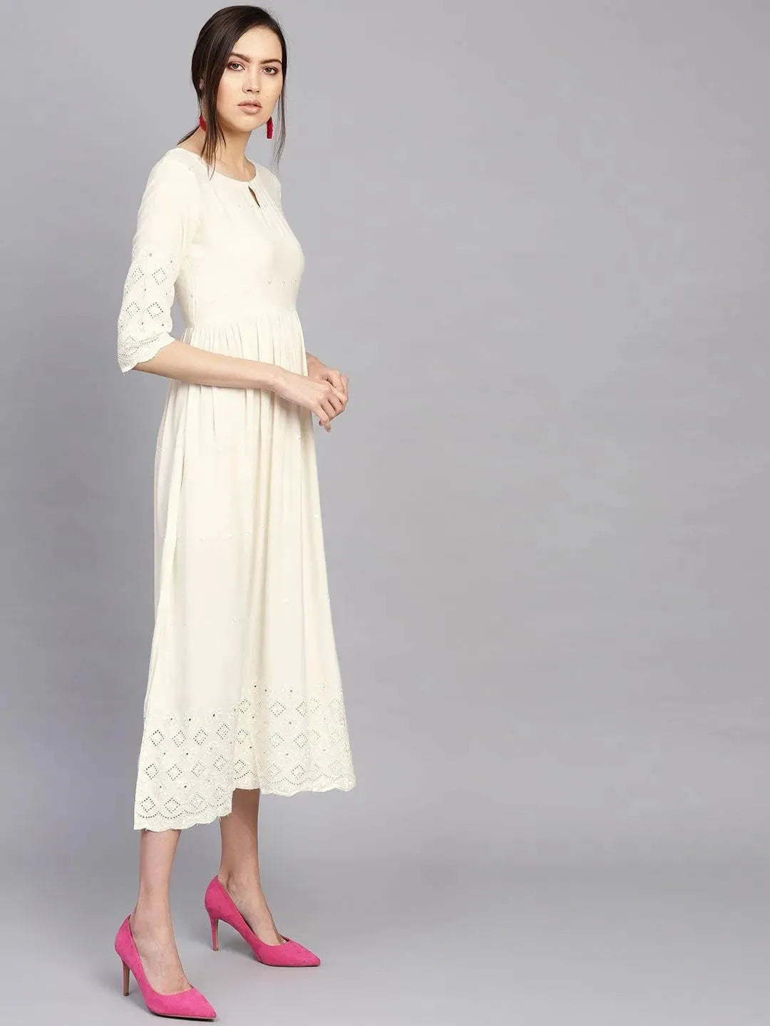 Libas Off-White Schiffli Rayon Dress