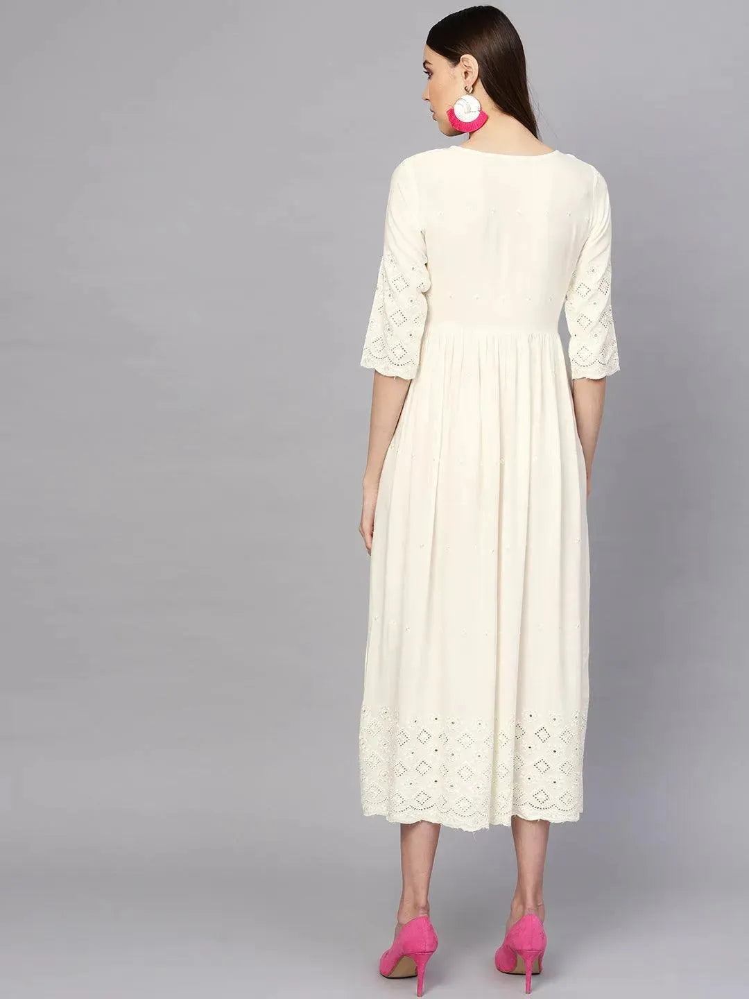 Libas Off-White Schiffli Rayon Dress