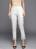 Libas Off White Solid Cotton Trousers