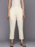Libas Off White Solid Cotton Trousers
