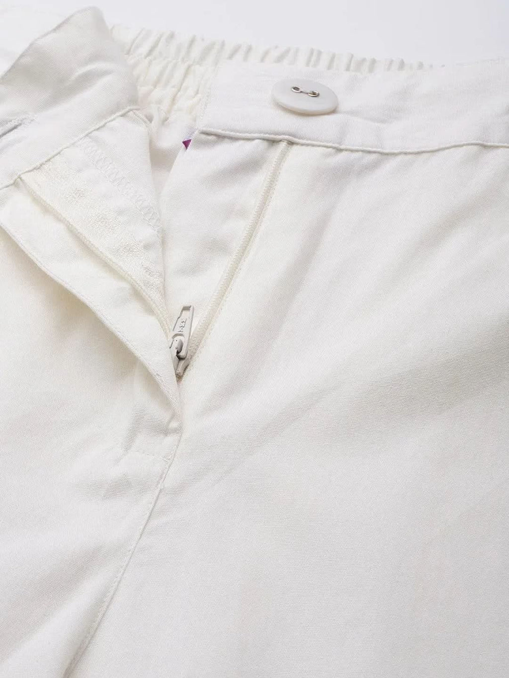 Libas Off White Solid Cotton Trousers