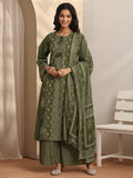 Libas Olive Printed Cotton Straight Suit Set With Dupatta