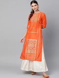 Libas Orange Printed Chanderi Kurta