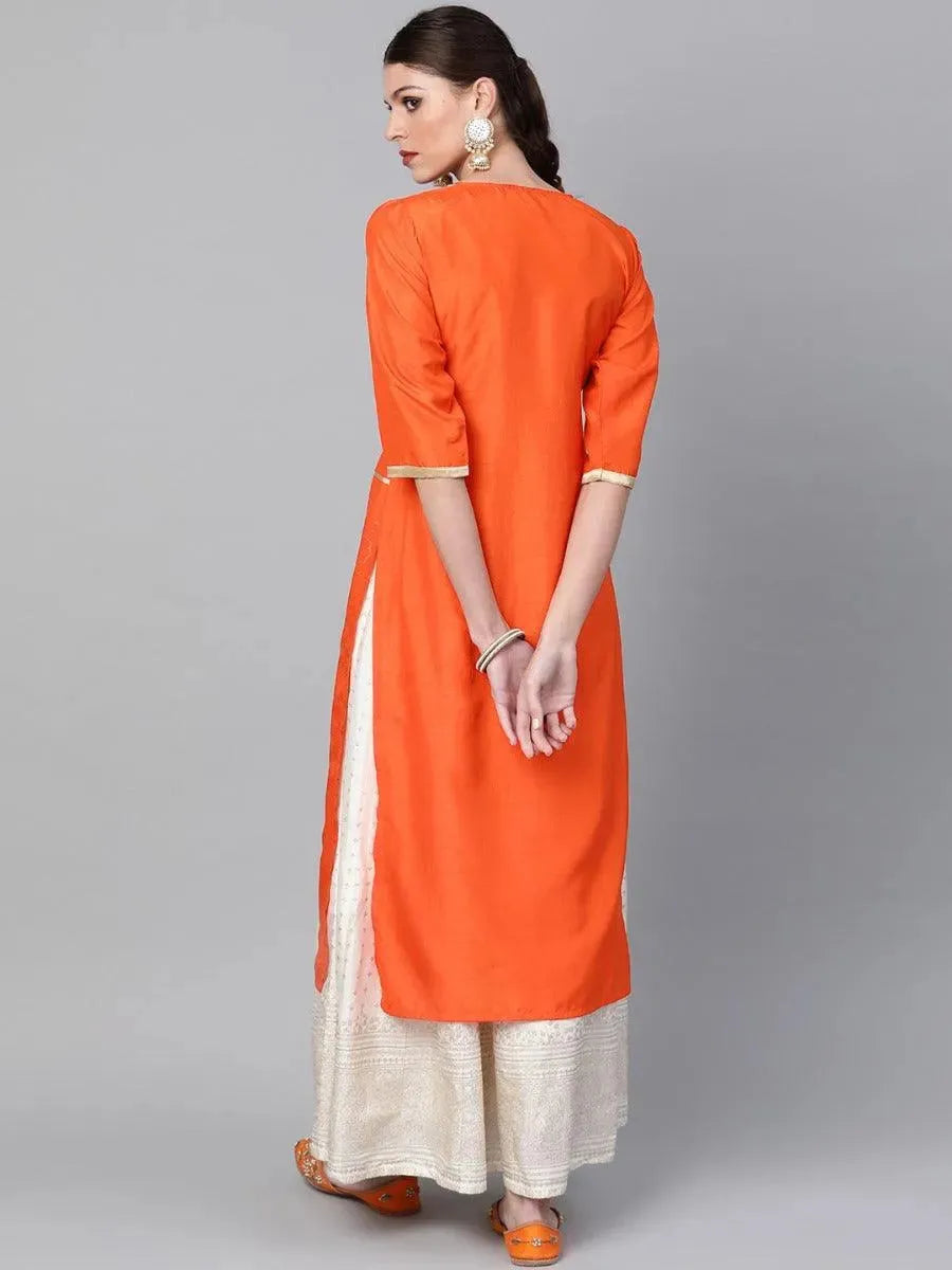 Libas Orange Printed Chanderi Kurta