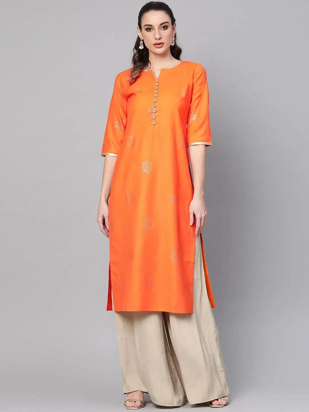 Libas Orange Printed Cotton Kurta