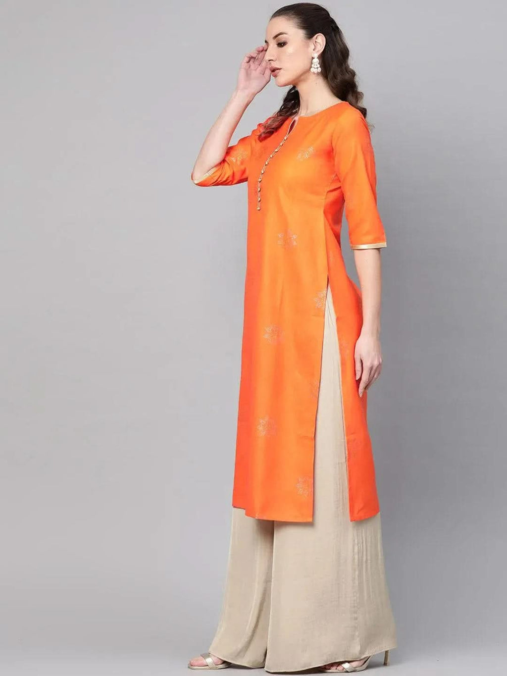 Libas Orange Printed Cotton Kurta