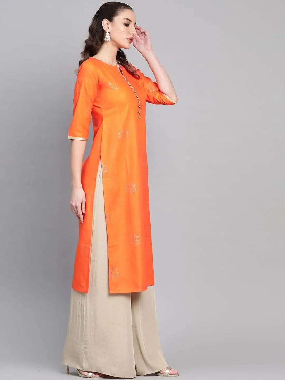Libas Orange Printed Cotton Kurta