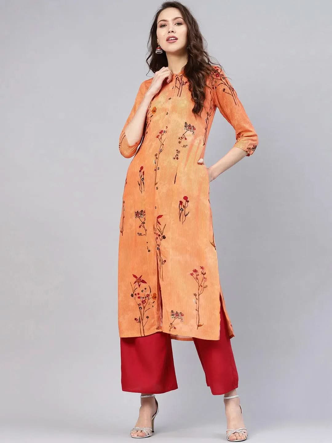 Libas Orange Printed Rayon Kurta