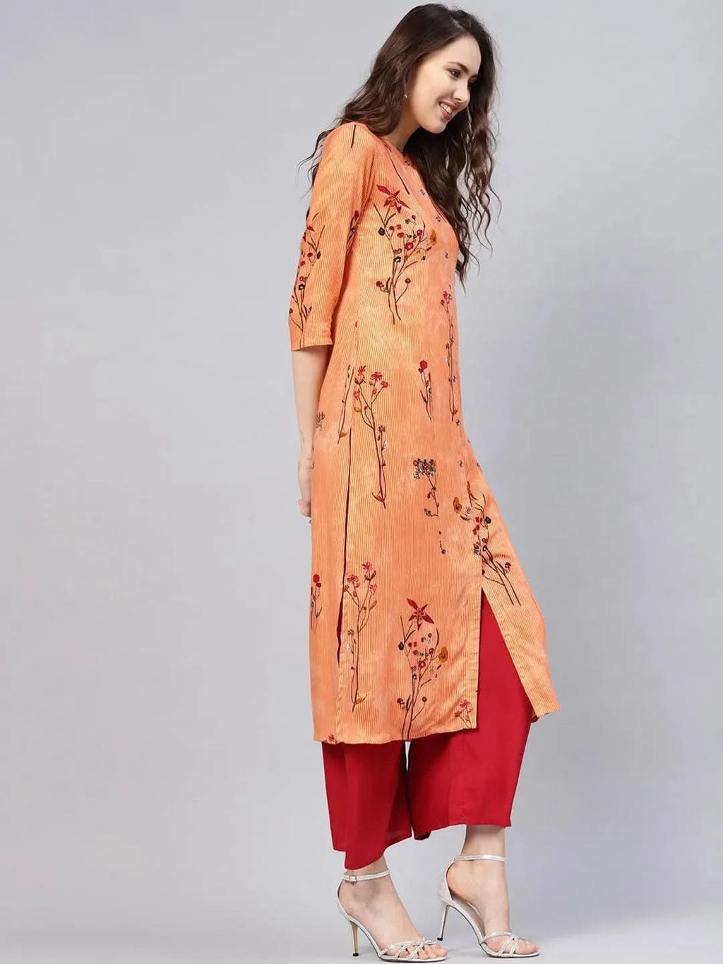 Libas Orange Printed Rayon Kurta