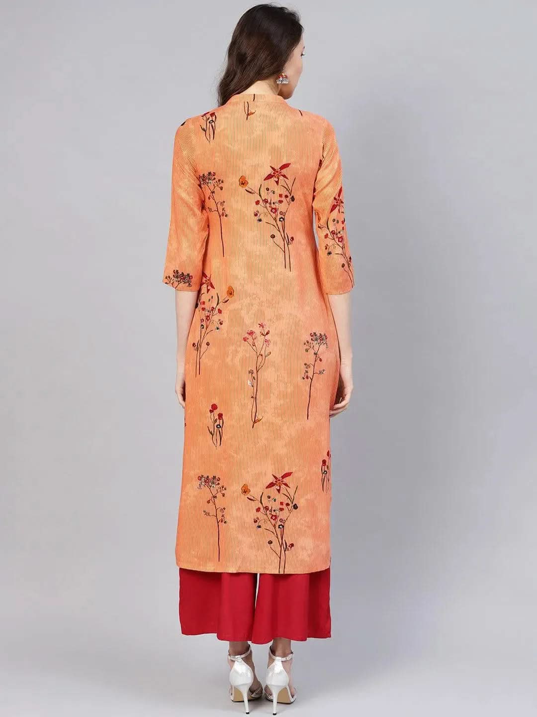Libas Orange Printed Rayon Kurta