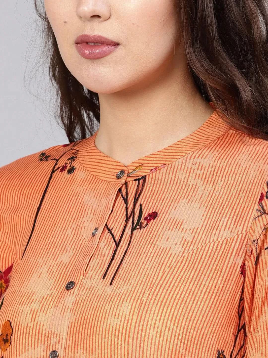 Libas Orange Printed Rayon Kurta