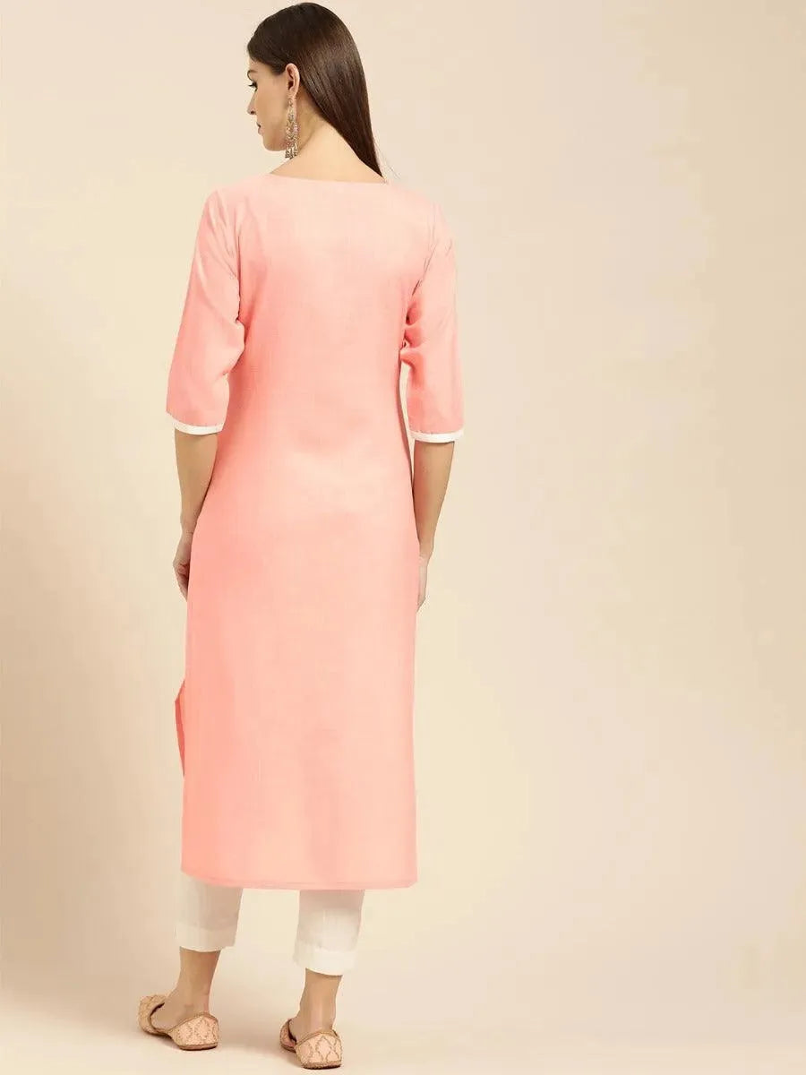 Libas Peach Embroidered Cotton Kurta