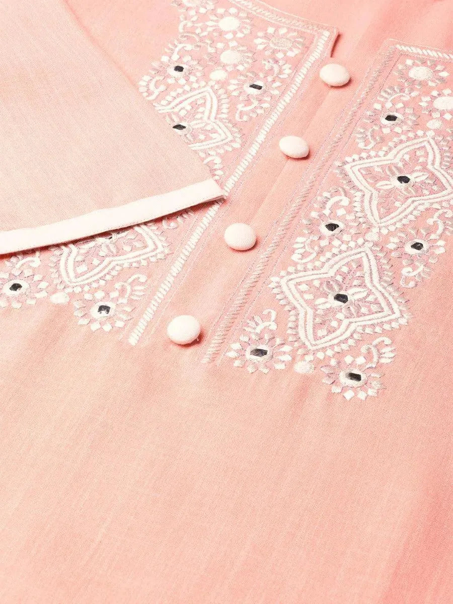 Libas Peach Embroidered Cotton Kurta