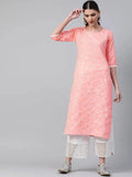 Libas Peach Mirror Work Cotton Kurta