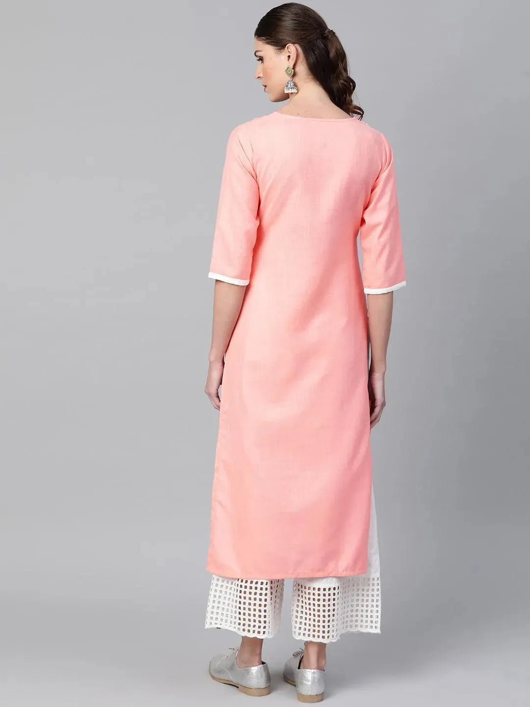 Libas Peach Mirror Work Cotton Kurta