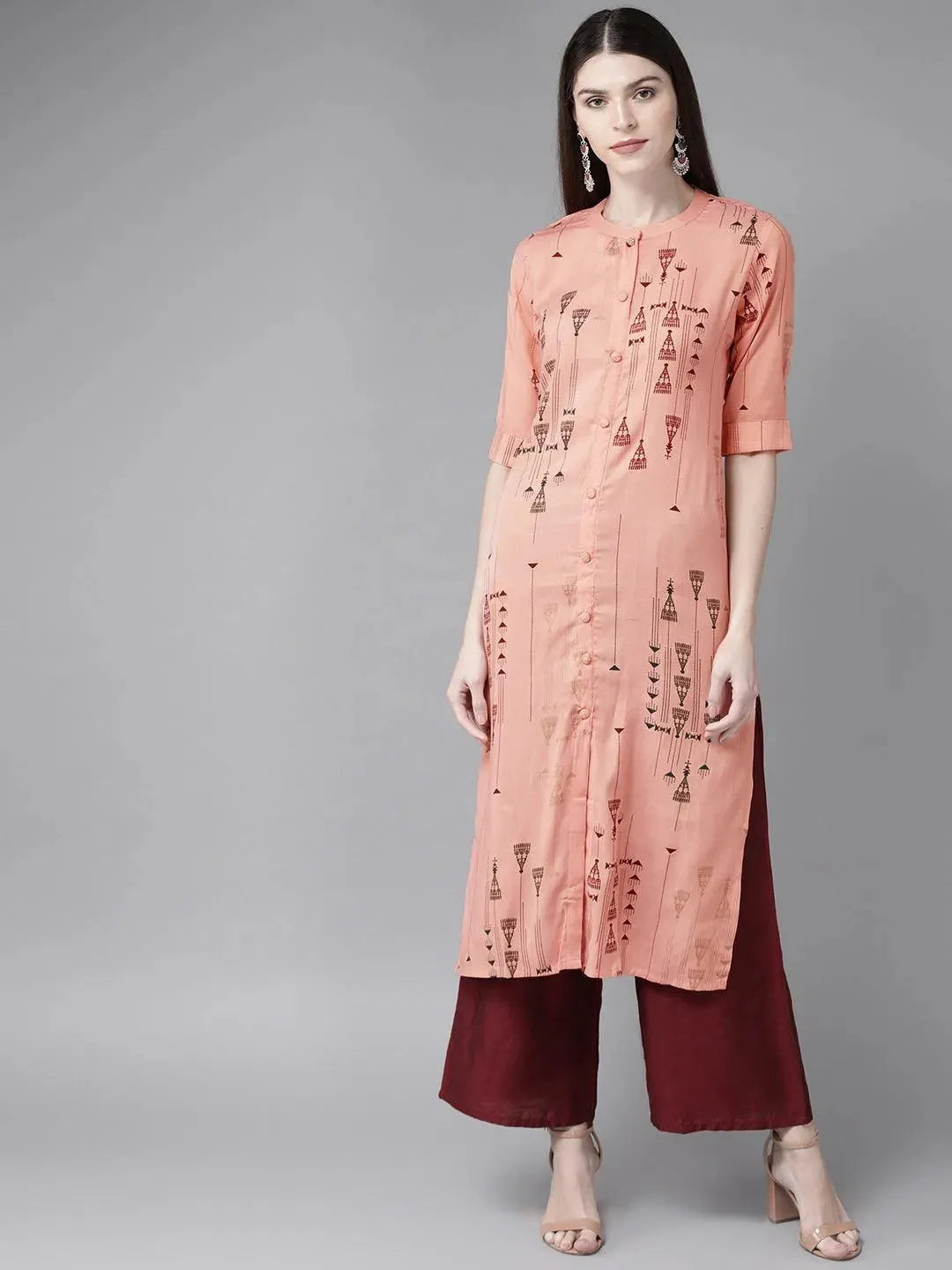 Libas Peach Printed Rayon Kurta