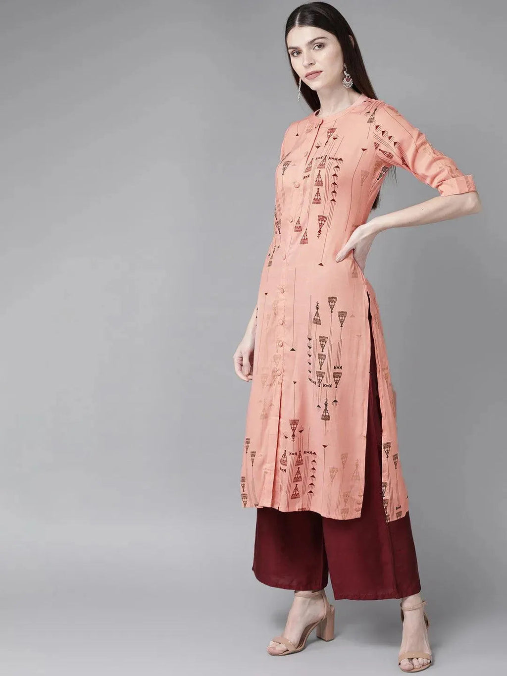 Libas Peach Printed Rayon Kurta