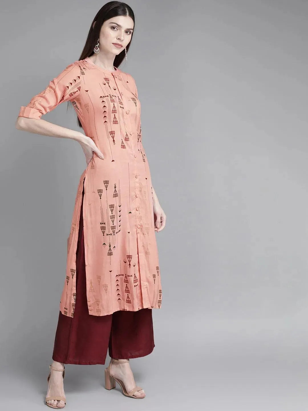 Libas Peach Printed Rayon Kurta