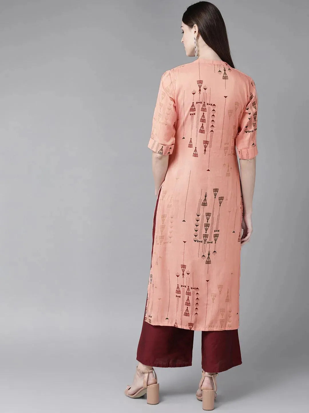 Libas Peach Printed Rayon Kurta